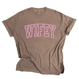 Simply Sage Market Embroidered Wifey Arched Varsity Garment Dyed Tee - 1 of 4