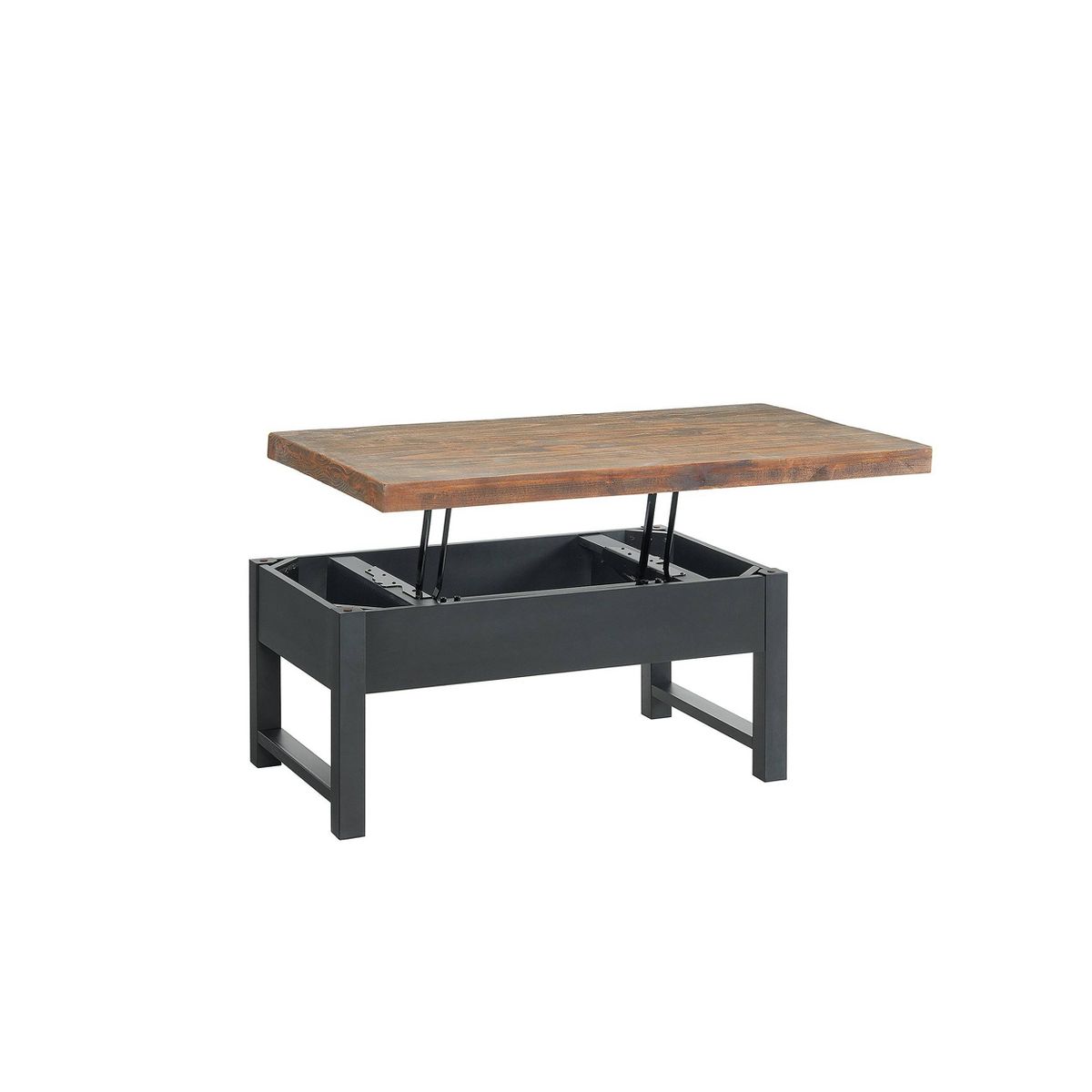 42" Pomona Coffee Table: Rustic Lift-Top Storage, Distressed Pine Wood, Industrial Style, Black Frame - thumbnail 4