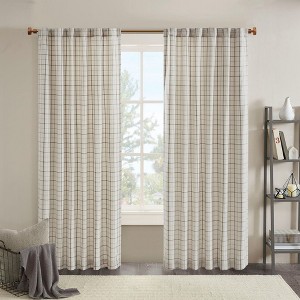 Plaid Rod Pocket and Back Tab Curtain Panel with Fleece Lining Natural 50x95" - 1 of 4