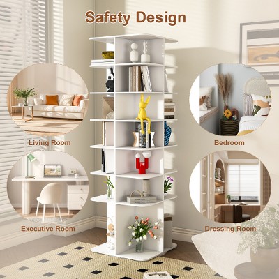 Ridstar 72.44 in. H Square 7-Tier Rotating Shoe Rack with High Bottom Design Fits 28 Pairs of Shoes-White