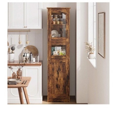 Versatile freestanding tall cabinet with glass doors, perfect for living room and kitchen storage and style