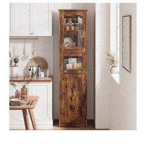 Versatile freestanding tall cabinet with glass doors, perfect for living room and kitchen storage and style - 1 of 4