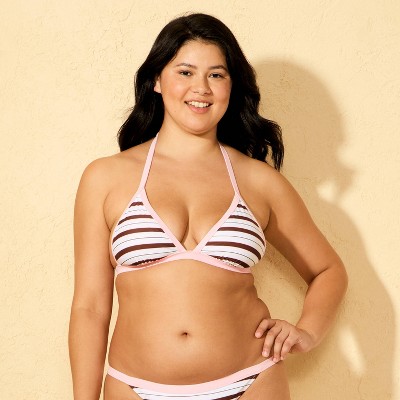 Wild Fable Women's Multi Striped Contrast Binding Medium Coverage Triangle Bikini Top - Wild Fable™ Pink M — фото 4