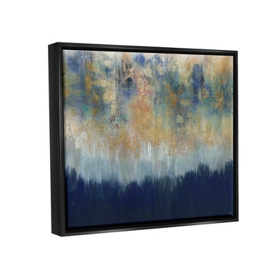 Abstract Gold and Blue Textured Canvas Print with Black Frame