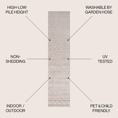 Beige Geometric High-Low Pile Indoor/Outdoor Runner Rug