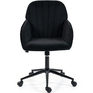 Bosmiller Velvet Home Office Chair, Gold Base and Wheels, Modern Makeup Vanity Chair, Height Adjustable Swivel Desk Chair, Living Room Bedroom, Beige - 1 of 4