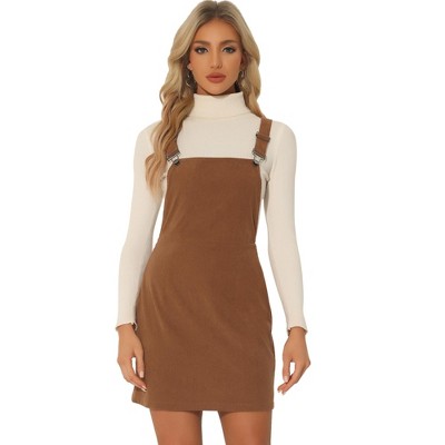 INSPIRE CHIC Women's Adjustable Strap Pinafore Bib Corduroy Overalls Floral Dress