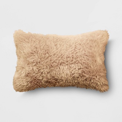 Long Faux Fur Lumbar Throw Pillow Beige - Room Essentials™
