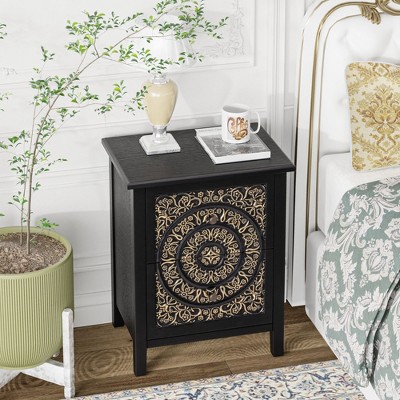 JIONJOY French Country Nightstand - Fully Assembled 2-Drawer Floral Cutout Side Table with Distressed White Finish