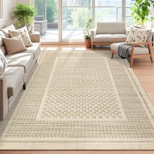 Washable Checkered Waffle Print Rug Non Slip Low Pile Rug Soft Contemporary Throw Floor Cover Foldable Indoor Carpet for Living Room Bedroom Playroom - 1 of 4