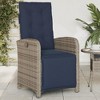 vidaXL Reclining Patio Chairs 2 pcs - Gray Poly Rattan with Navy Blue Cushions, Adjustable Backrest/Footrest - 4 of 4