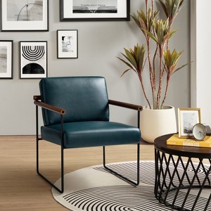 Elisa Modern Ergonomic Accent Armchair with Metal Base and Special Solid Wood Arm| ARTFUL LIVING DESIGN - 1 of 4