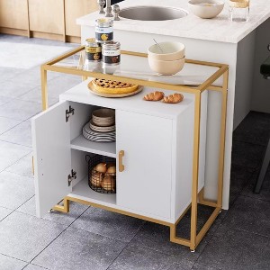 2024 New Sideboard Buffet Cabinet, Storage Cabinet with 2 Doors, Accent Console Table with Storage Space & Steel Frame and Tempered Glass Top - 1 of 4