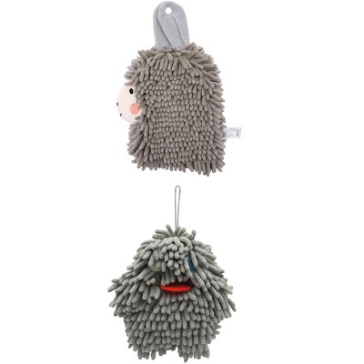 REGALWOVEN 2 Packs Cute Cartoon Alpaca Fuzzy Ball Hand Drying Hanging Ball Towels for Bathroom 7" x 7"/7" x 11"