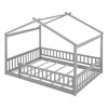 TIRAMISUBEST Twin/Full Size Wood Bed House Bed Frame with Fence and Guardrails, Kids Floor Bed Montessori Bed Platform Bed with Wood Slats Support - 4 of 4