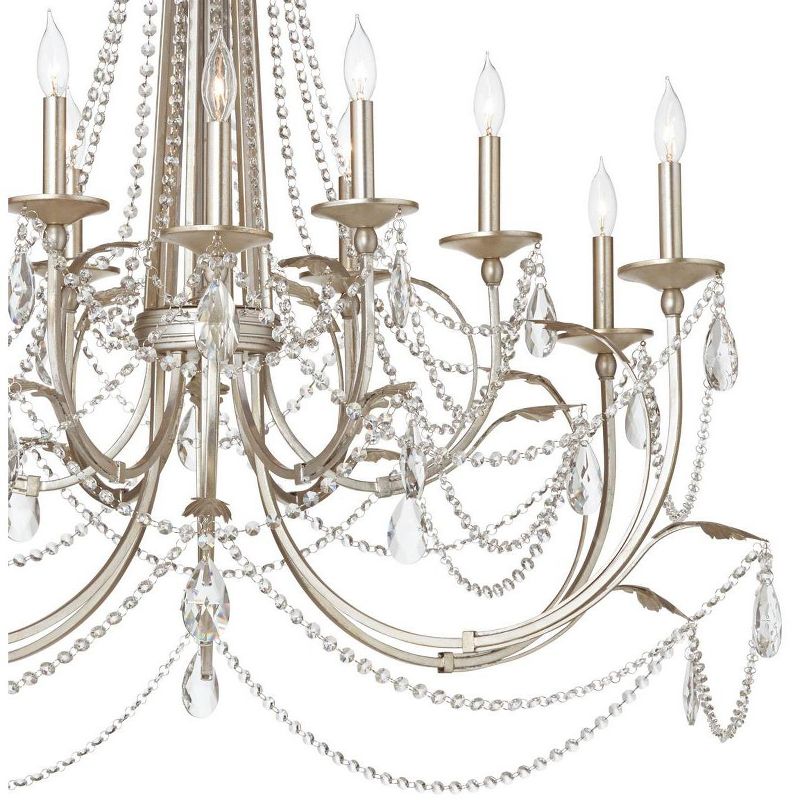 Regency Hill Strand Silver Leaf Chandelier 46" Wide French Beaded Crystal 12-Light Fixture for Dining Room House Foyer Kitchen Island Entryway Bedroom, 3 of 8