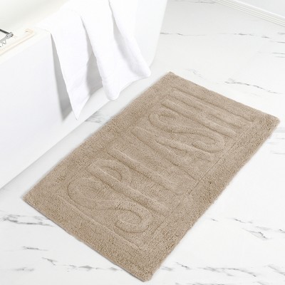 Khaki Cotton Tufted Bath Mat Set with Non-Slip Backing