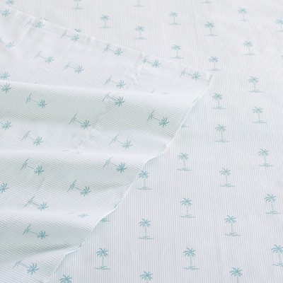 Kew Palms Blue Queen Cotton Percale Sheet Set