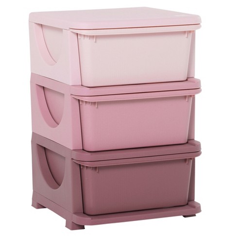 Qaba 3 Tier Kids Storage Unit Dresser Tower with Drawers Chest Toy  Organizer for Bedroom Nursery Kindergarten Living Room for Boys Girls, Pink