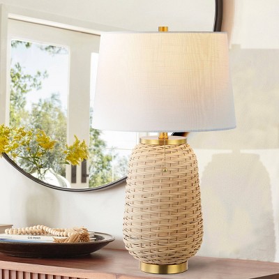 25" Chakrii Rustic Bohemian Iron/Rattan LED Table Lamp with Pull-Chain (Includes LED Light Bulb) - JONATHAN Y