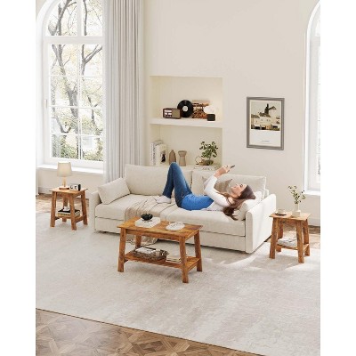 End Table, Set of 2, Side Table with 2-Tier Storage Shelf, Sofa Table for Small Space, Square Nightstand for Entryway, Farmhouse, Living Room