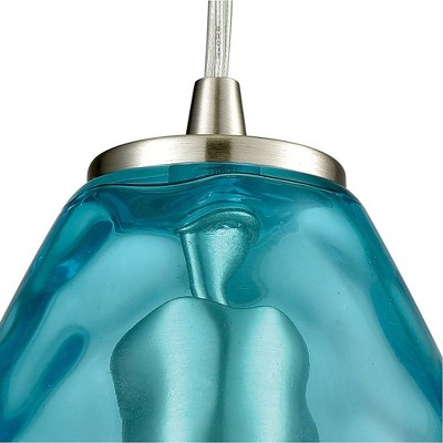 Aqua Teardrop Glass Mini Pendant Light with Satin Nickel Finish