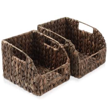Casafield (Set of 2) Water Hyacinth Pantry Baskets with Handles, Medium and Large Size Woven Storage Baskets for Kitchen Shelves