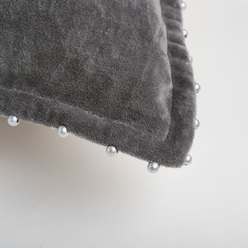 22"x22" Oversize Solid Velvet Pearl with Silver Beads Square Throw Pillow - Rizzy Home, 3 of 6