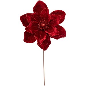 Northlight 24" Red Velvet Glittered Magnolia Christmas Stem Spray - 1 of 4