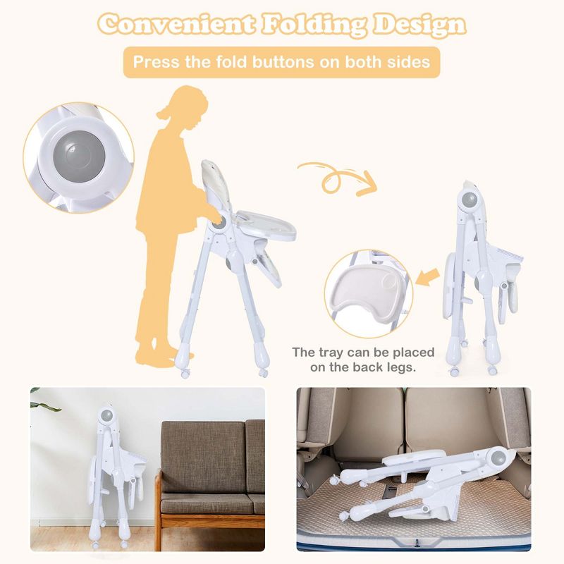 Costway 3-In-1 Convertible Baby Highchair Foldable Height Adjustable Feeding Chair Beige/Grey, 5 of 11