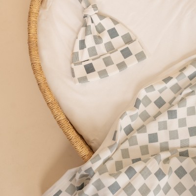 Organic Swaddle Blanket & Hat Set - Checkered