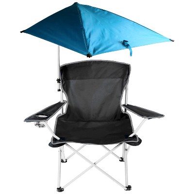 LakeForest"Foldable Beach Chair with Detachable Umbrella, Adjustable Armrests, Cup Holder & Carry Bag"Black