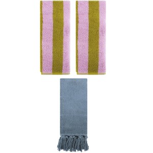 REGALWOVEN 3 Packs Striped and Solid Tassels Absorbent Soft Cotton Hand Towel for Bathroom - 1 of 4