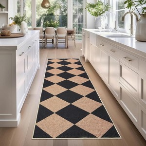 Coucheta Checkered Jute Runner Rug, Non-Slip Machine Washable Indoor Outdoor Rug, Farmhouse Style, Multi-Color & Size - 1 of 4