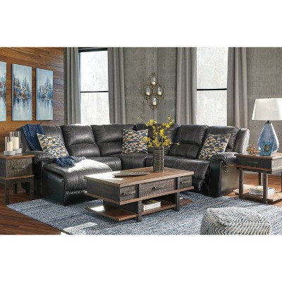 Gray and Brown Rectangular Wood Chair Side Table with Storage