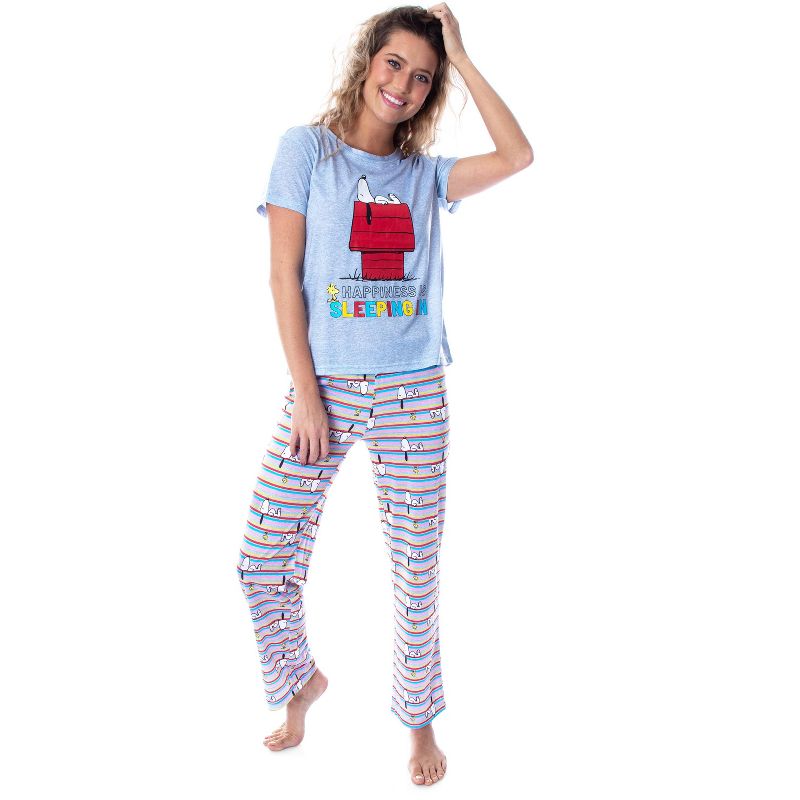 Peanuts Women's Snoopy Happiness is Sleeping In Shirt And Pant Sleepwear Set, 1 of 6
