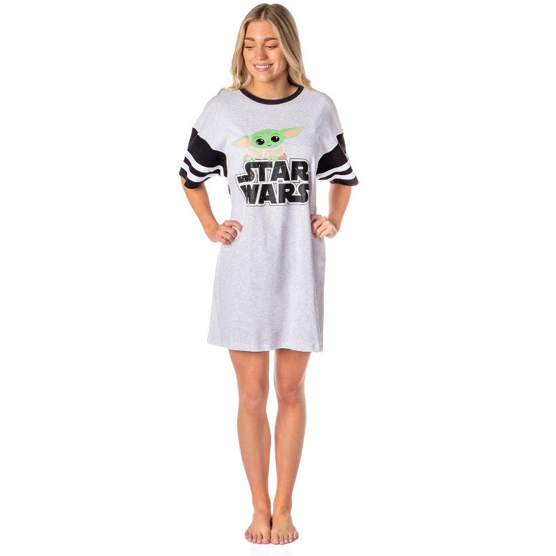Star Wars Womens' The Mandalorian Grogu Baby Yoda Nightgown Pajama Dress Grey, 4 of 5