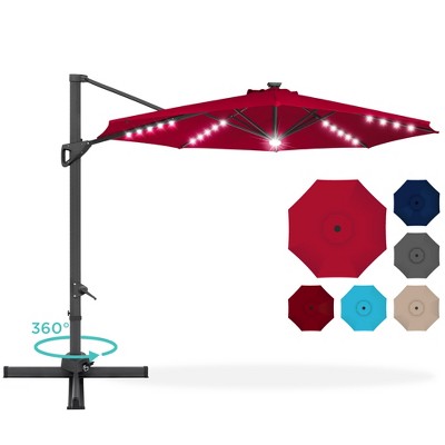 Best Choice Products 10ft 360-Degree Solar LED Lit Cantilever Patio Umbrella, Outdoor Hanging Shade