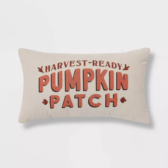 Chambray Printed and Embroidered Pumpkin Patch Lumbar Throw Pillow - image 1 of 7