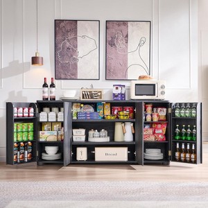 Kitchen Buffet Sideboard Cabinet with 4 Doors and Shelves, Modern Large Sideboard Buffet Storage Cabinet, 66" Coffee Bar Storage Cabinet - 1 of 4