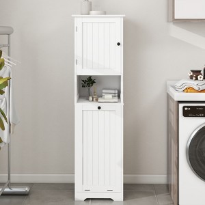 AndMakers 15.75 in. W. x 13.78 in. D x 55.12 in. H White Freestanding Tilt-Out Linen Cabinet - 1 of 4
