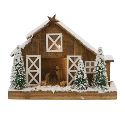Melrose Flocked Nativity Stable 19.5"L