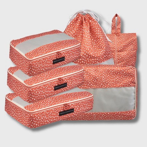 French Connection 6pc Packing Cube Set Travel Storage Set polka Dot In Orange Target