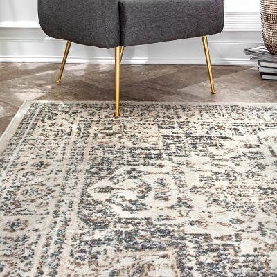 Tanith Cream and Gray Synthetic Medallion Area Rug