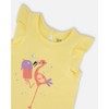 Deux par Deux Girl Organic Cotton Tunic with Frill and Print Yellow and Flamingo - 4 of 4