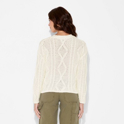 Women's Crewneck Cotton Cable Pullover Sweater - Wild Fable