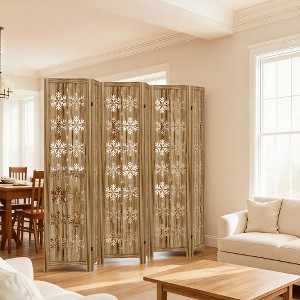 Wooakway Rustic Folding Wood Room Divider Vintage Freestand Privacy Screen for Room Seperation Living Room Bedroom Office Room - 1 of 4