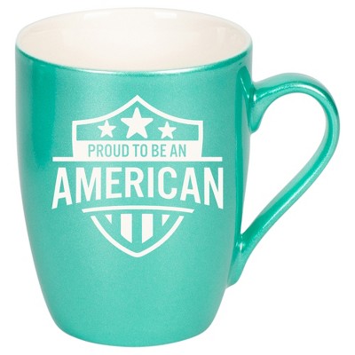 100 North United States 10 Ounce Seafoam Metallic Finish, Comfortably Fits Your Hands, New Bone China Coffee Tea Cup Mug, Proud To Be An American