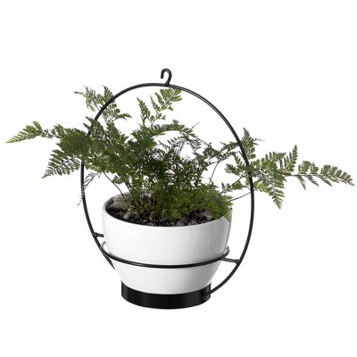 Sleek Dual-Tone Metal Hanging Planter, White and Black, 53"