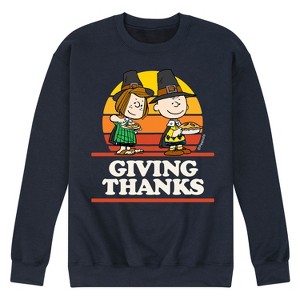 Men's - Peanuts - Charlie and Peppermint Patty Giving Thanks Graphic Fleece Sweatshirt - 1 of 4